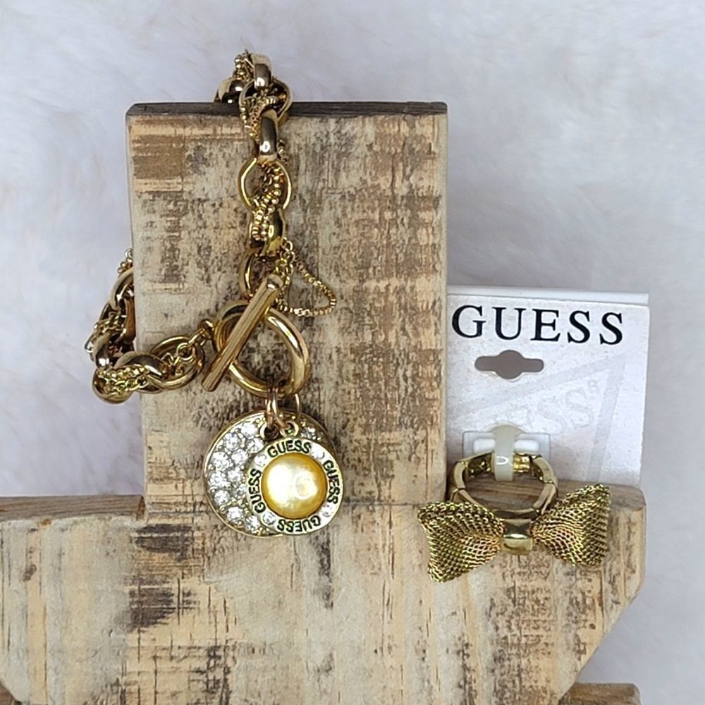Guess Brand Gold Tone Bracelet and Ring Statement Jewelry